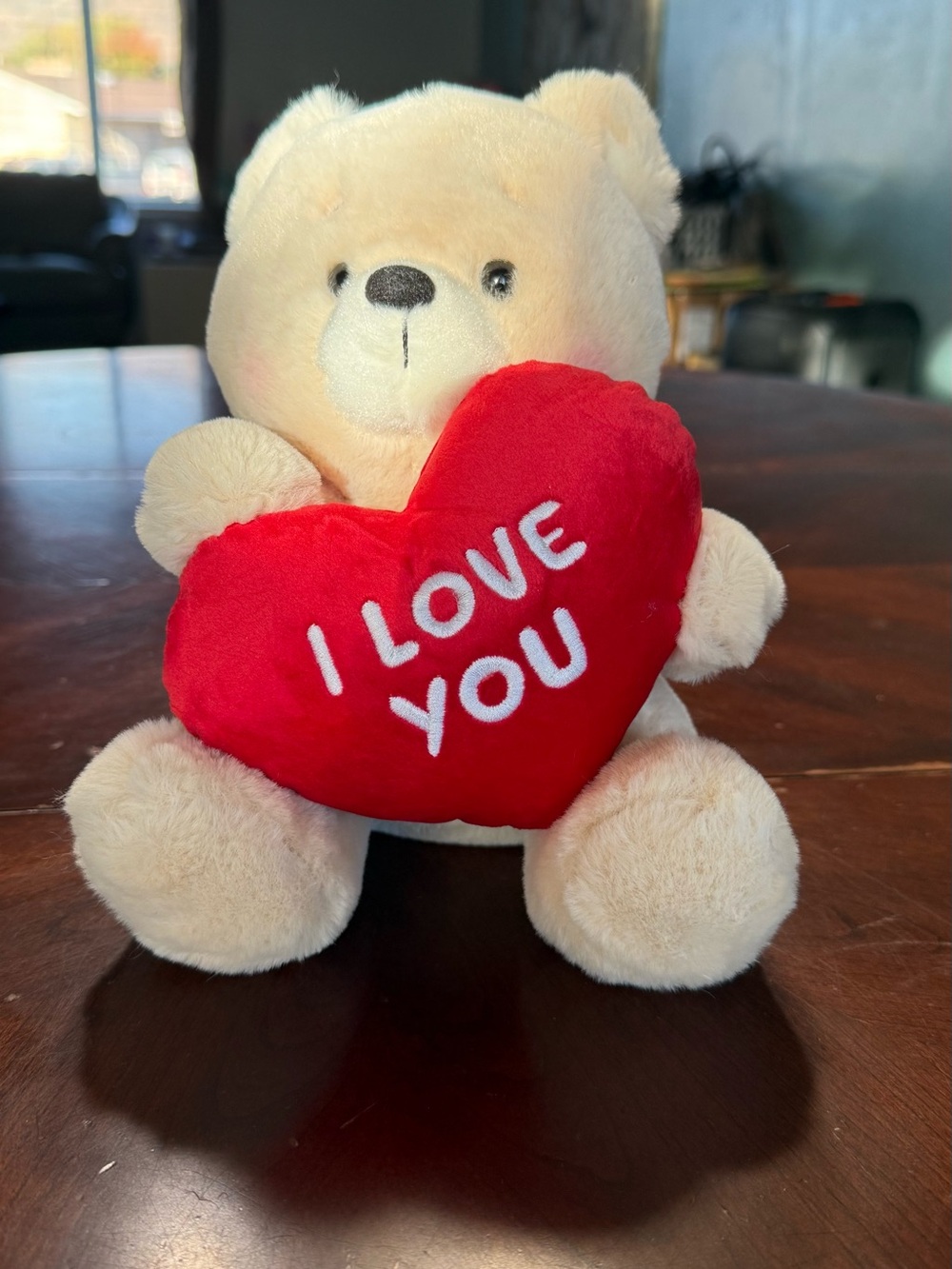 Cream Teddy Bear Plush with Red 'I Love You' Heart - Romantic Gift